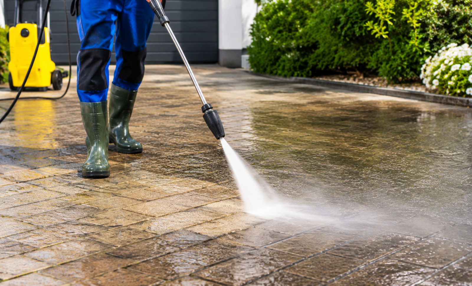 Pressure washing for outdoor handover areas
